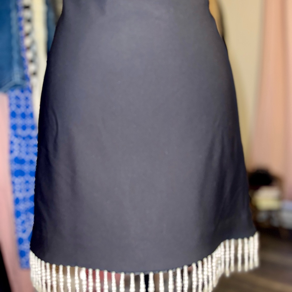 House of Harlow 1960 Black Mini Skirt with Fringe